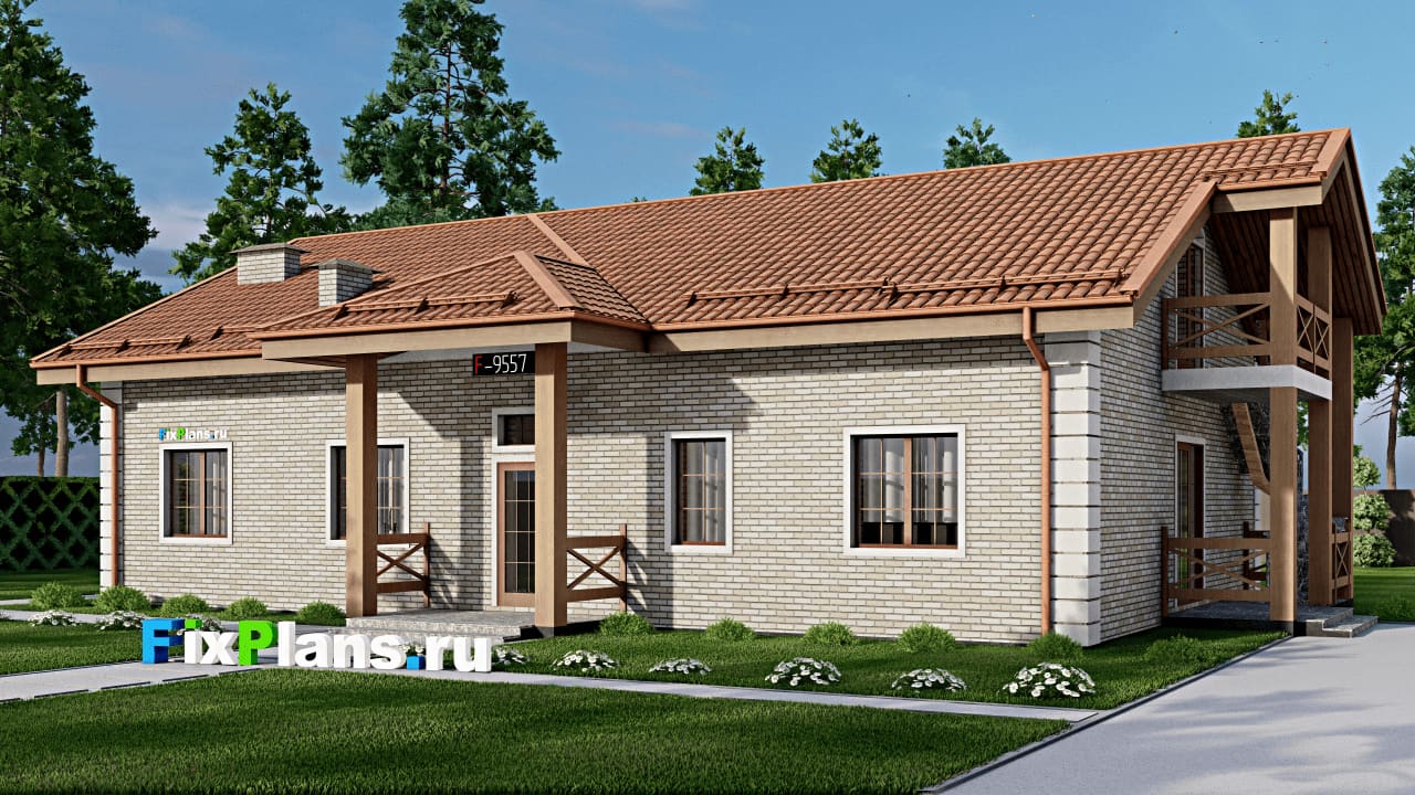Одноэтажный дом с мансардой  F-9557 — фасад