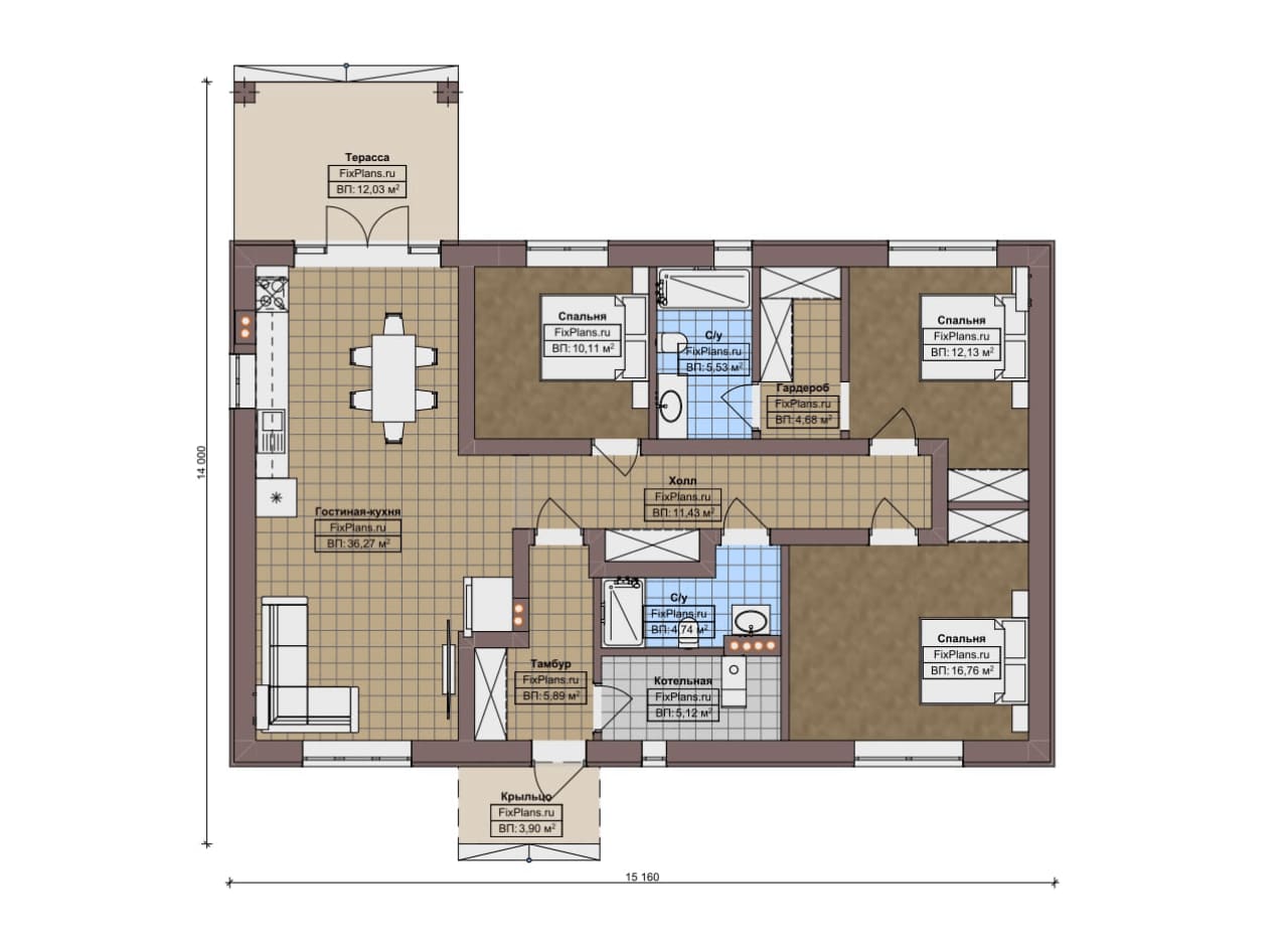 Планировка Одноэтажный дом F-14390