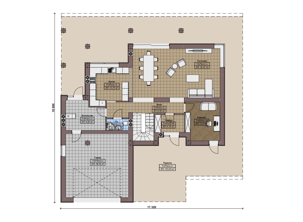 Планировка Одноэтажный дом с мансардой  F-16118