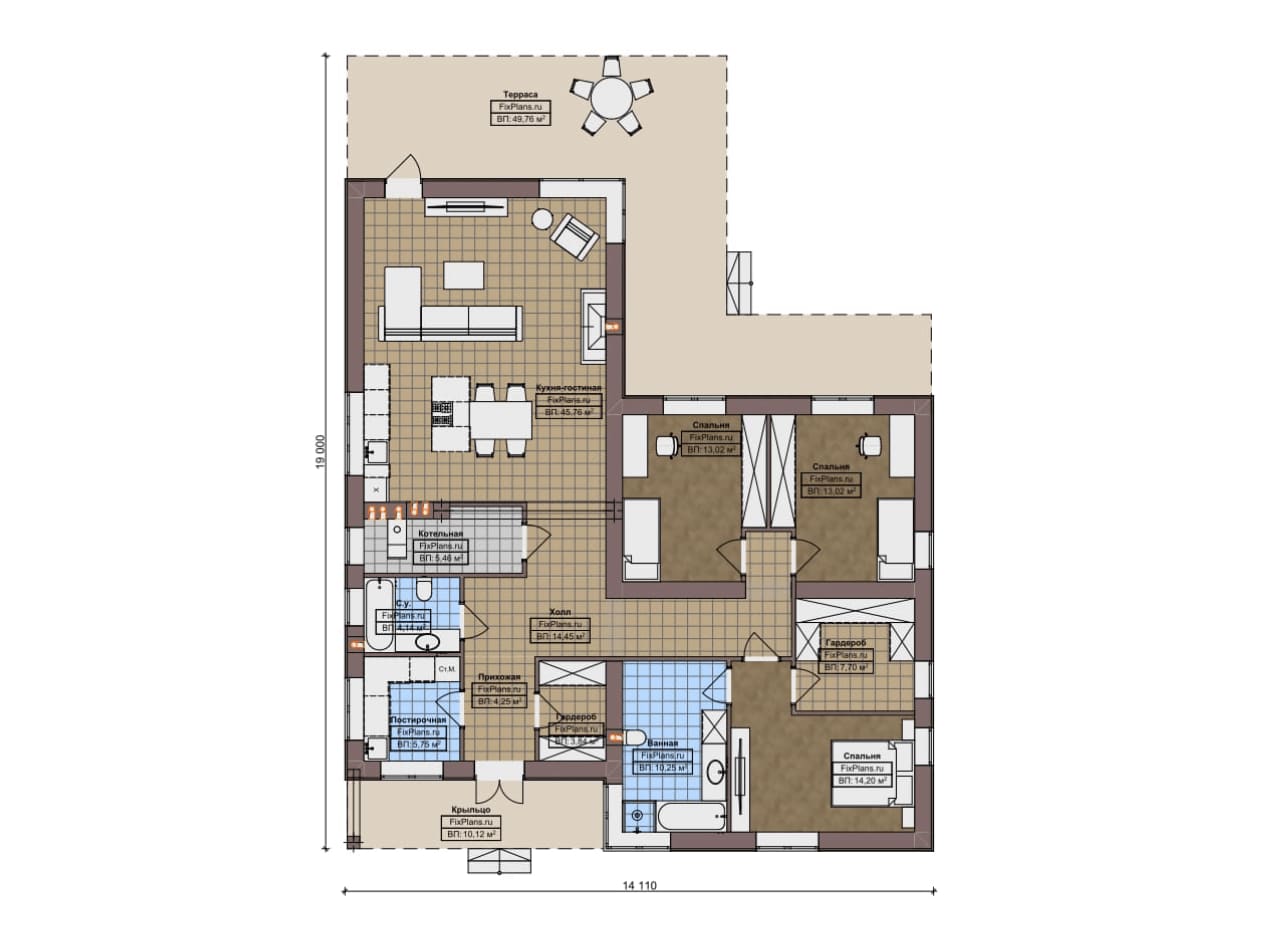 Планировка Одноэтажный дом F-19889