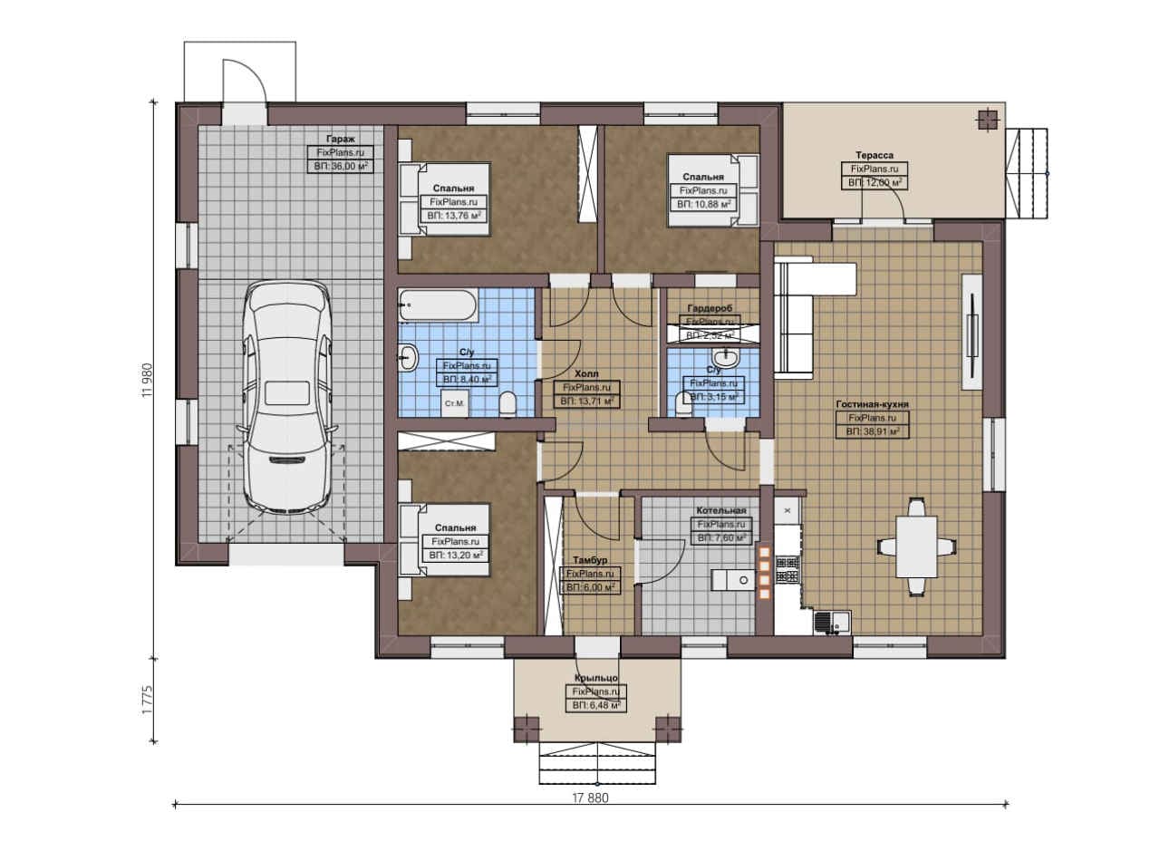 Планировка Одноэтажный дом F - 2555
